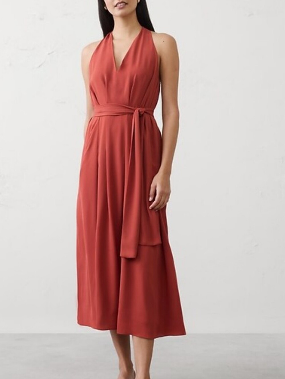 NWT Banana Republic Rust Halter Tie-Waist Midi Dress